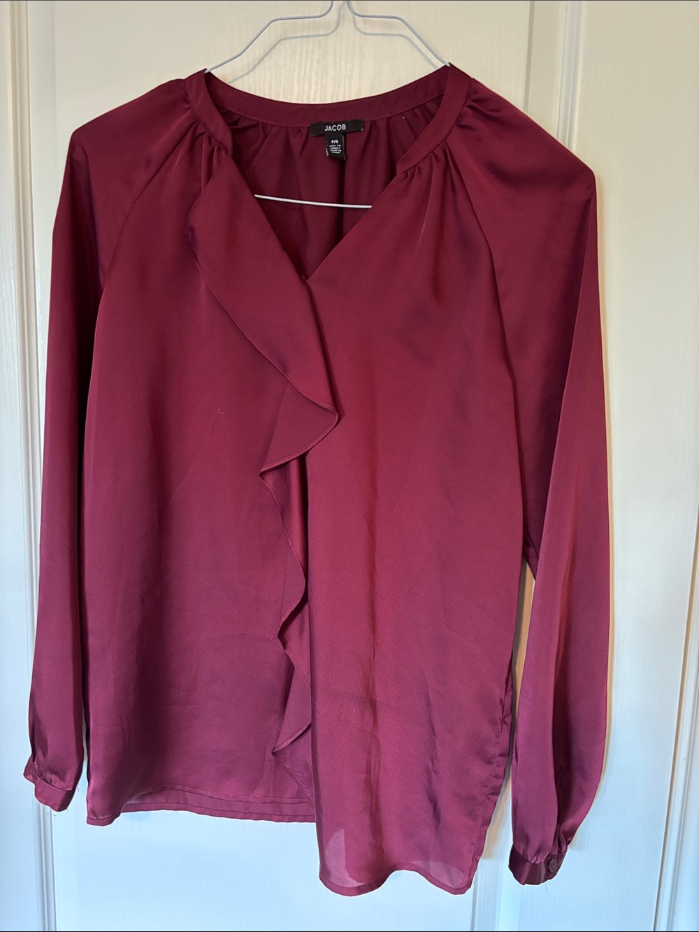 Jacob Wine Ruffle-Front Long-Sleeve Blouse